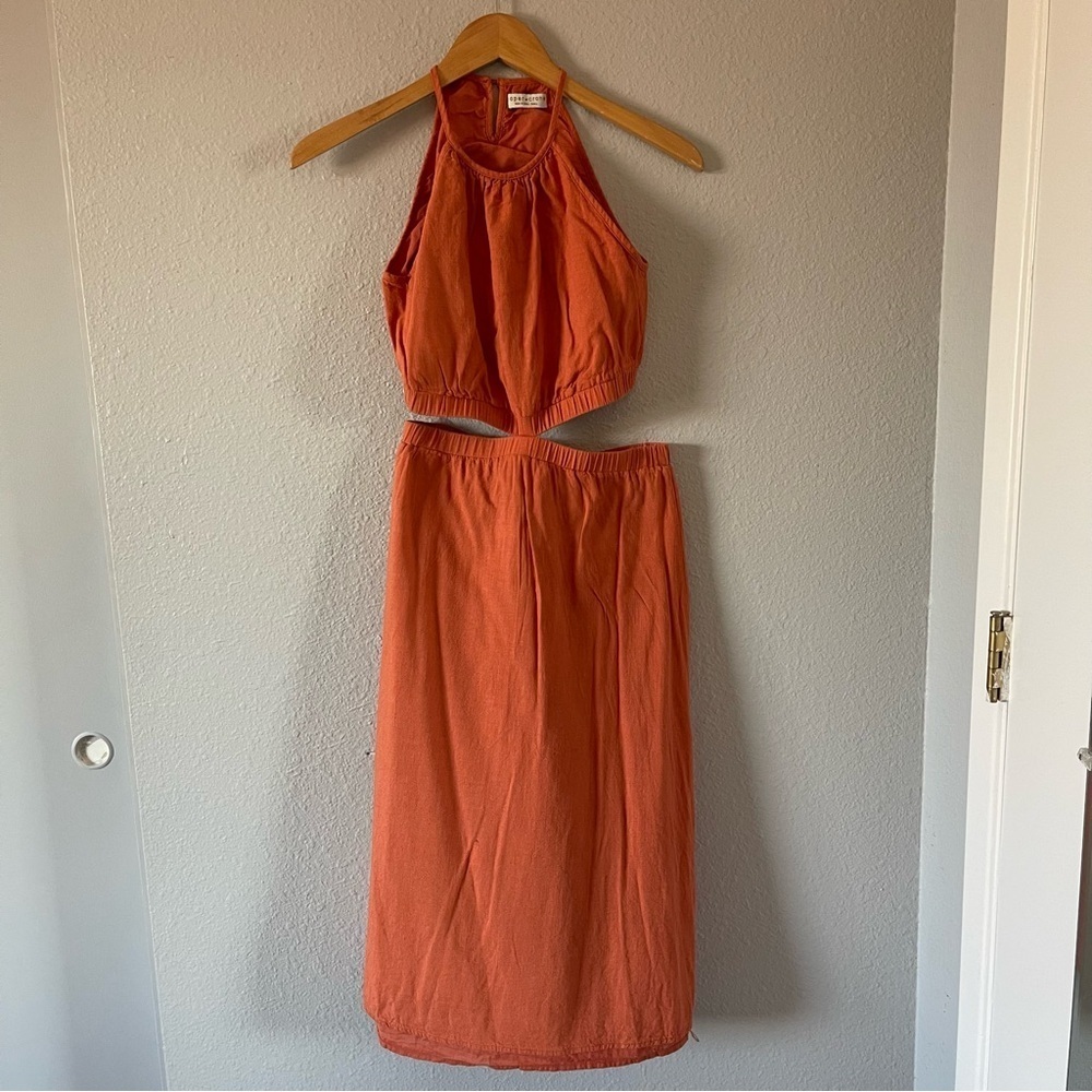 Paper Crane Cut Out Halter Dress Terracotta Orange Boho Maxi Style Size Small